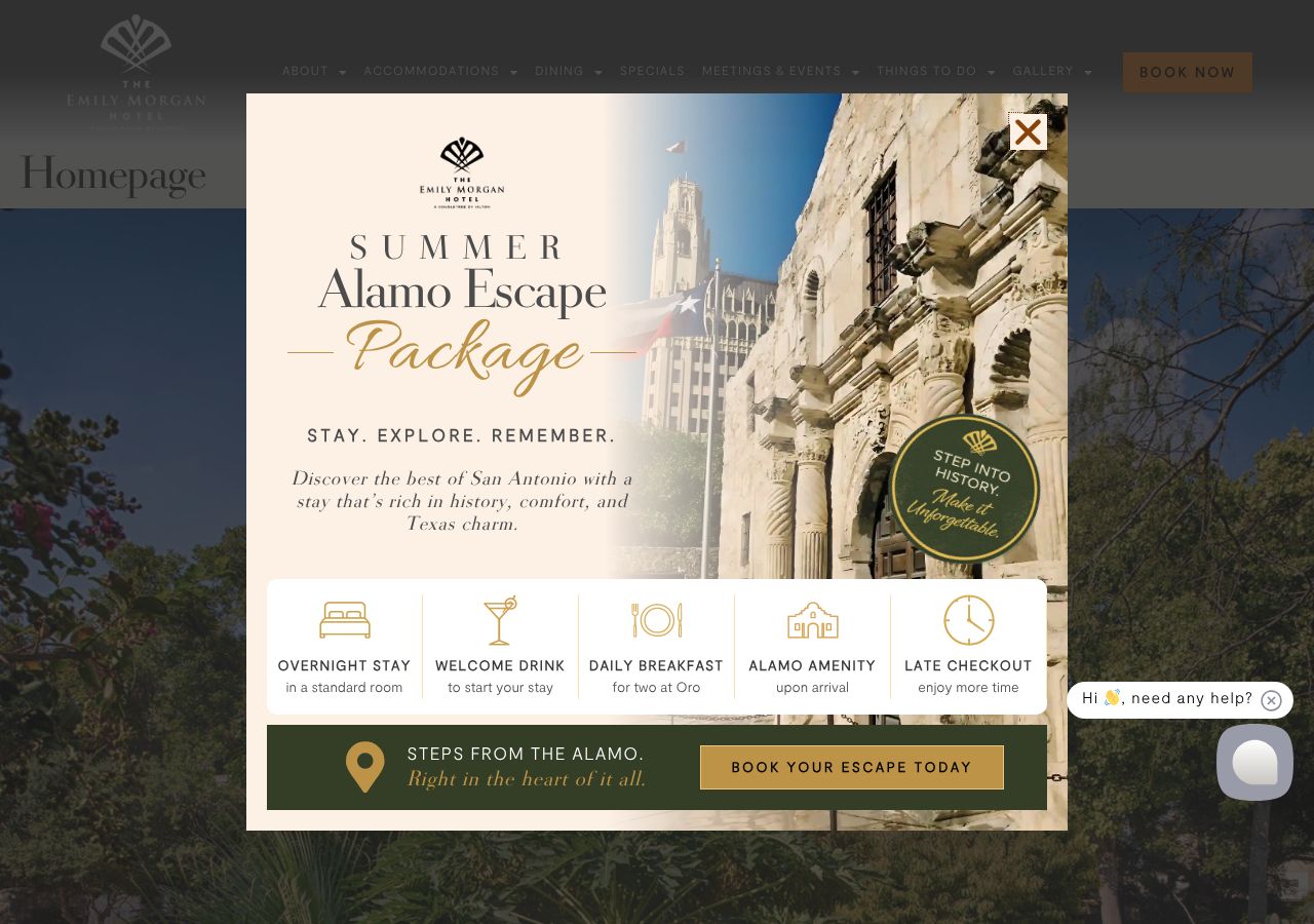 Homepage snapshot of Emily Morgan Hotel