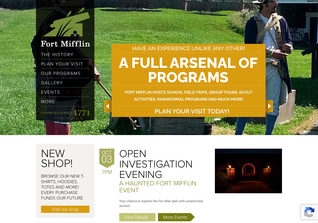 Homepage snapshot of Fort Mifflin