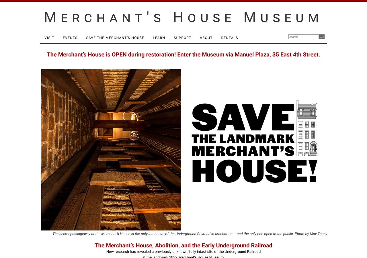 Homepage snapshot of Merchant's House Museum