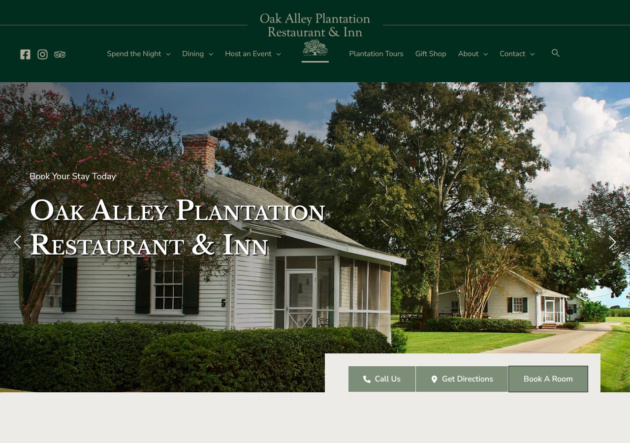 Homepage snapshot of Oak Alley Plantation