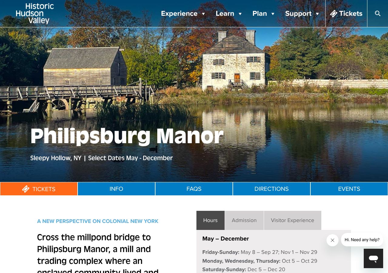 Homepage snapshot of Philipsburg Manor