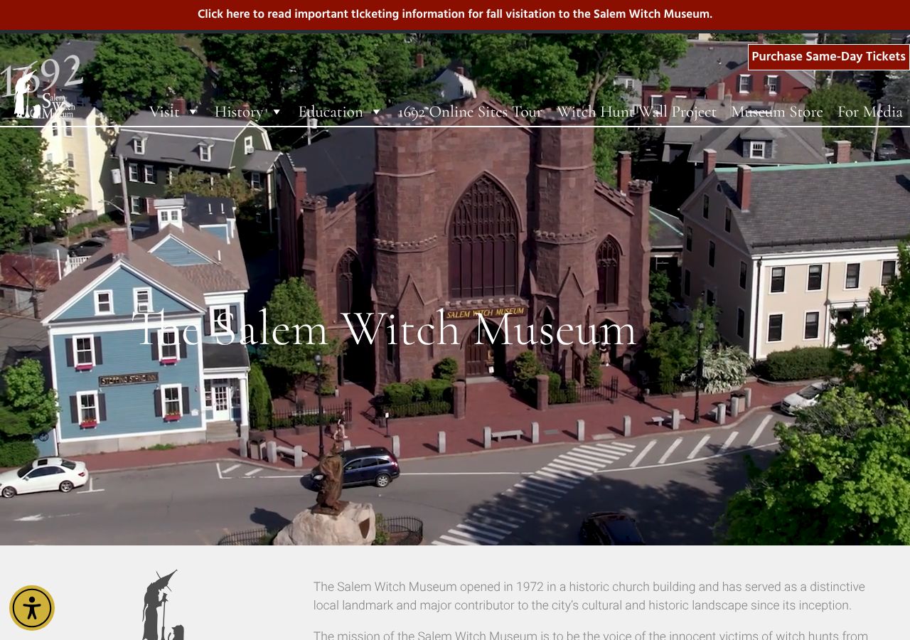 Homepage snapshot of Salem Witch Museum
