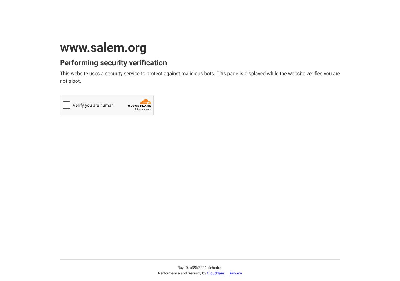 Homepage snapshot of Salem Witch Trials Memorial