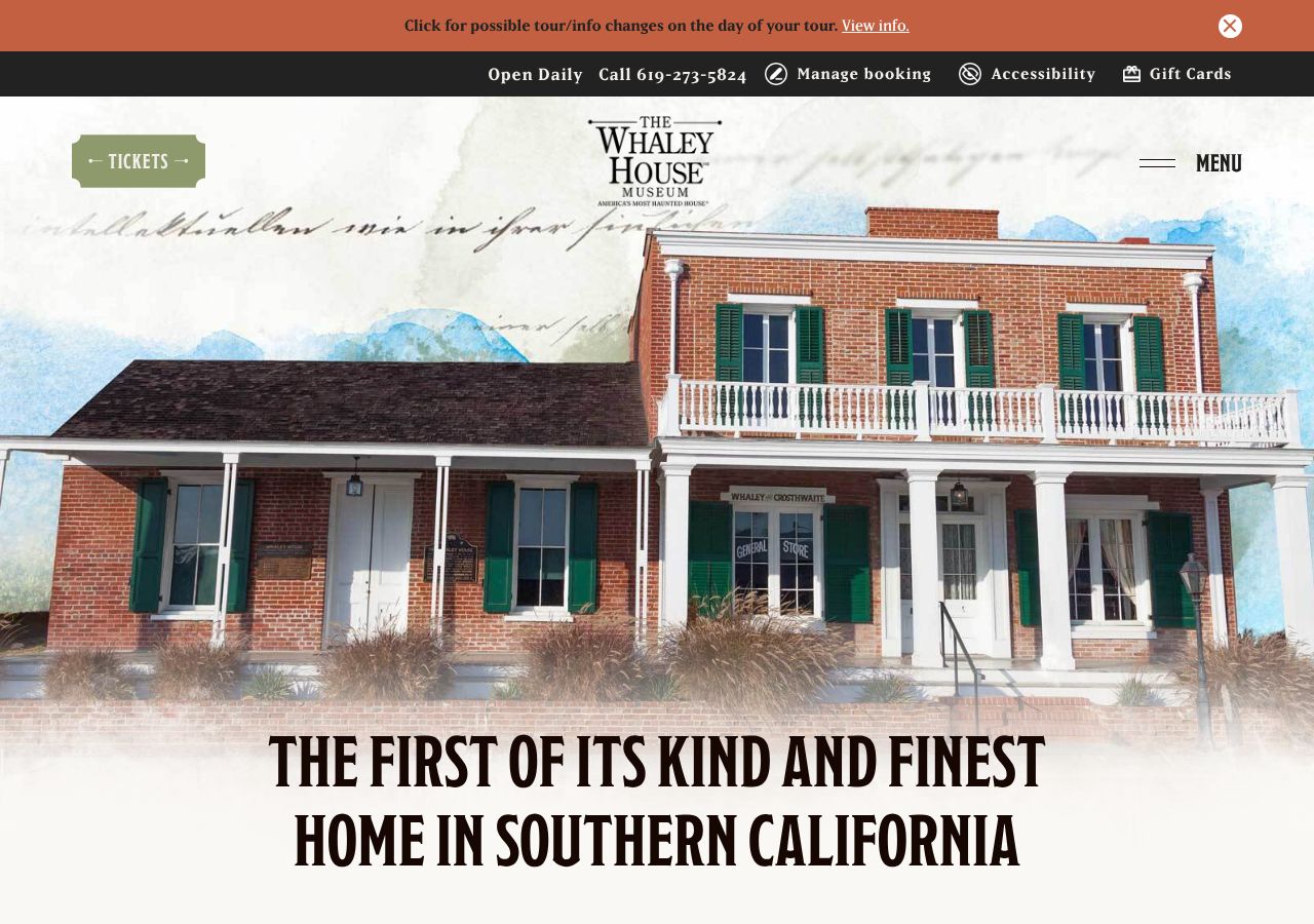 Homepage snapshot of Whaley House