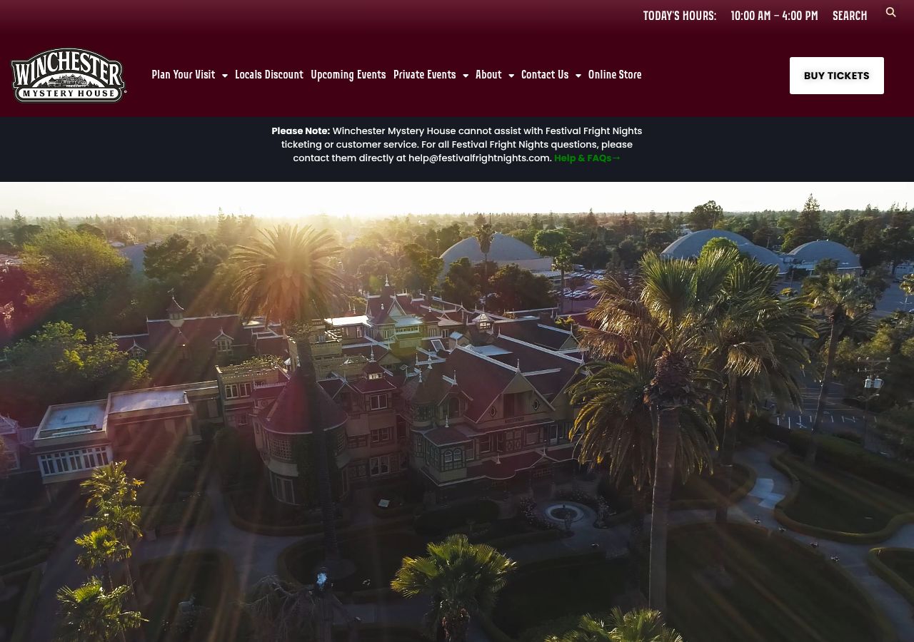 Homepage snapshot of Winchester Mystery House