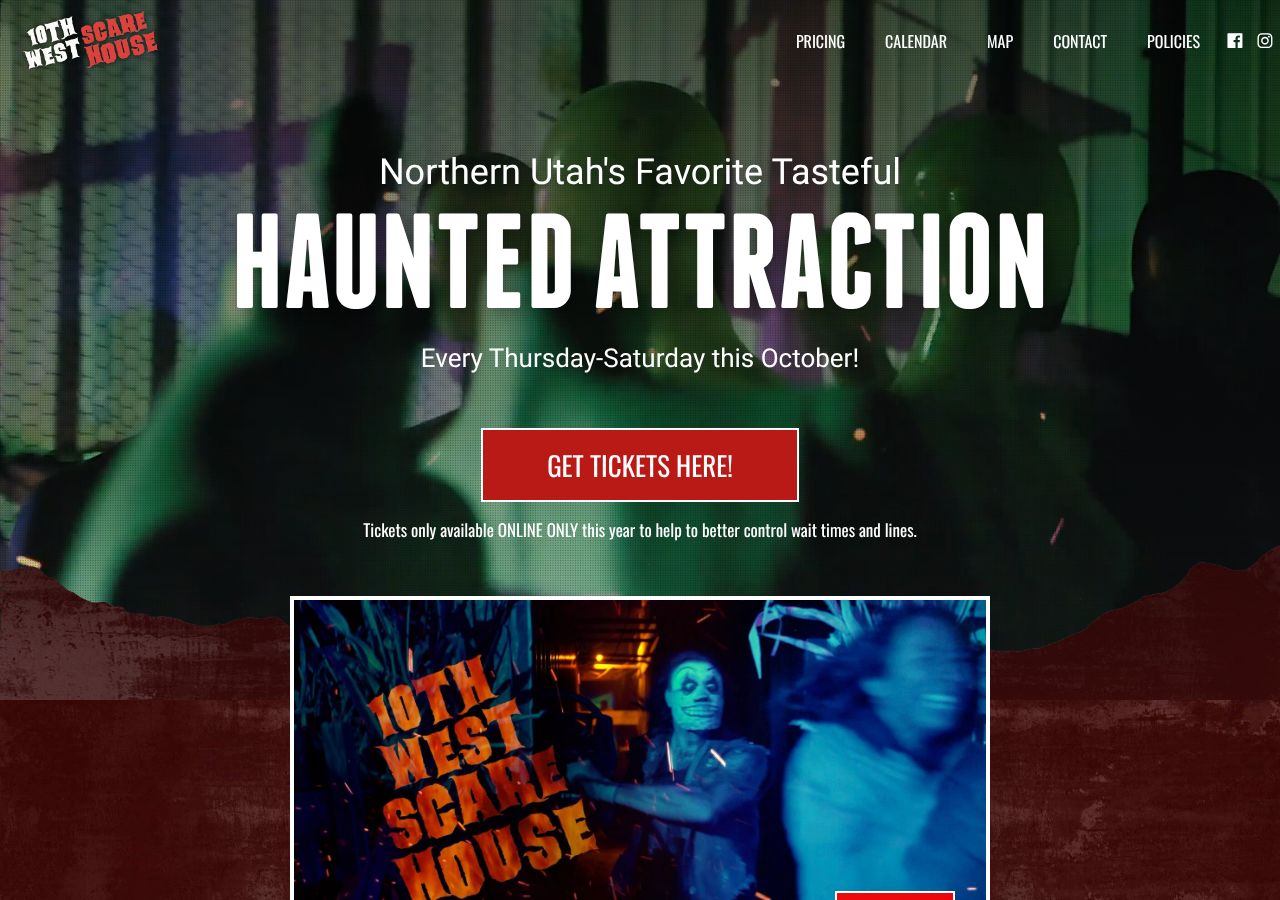 Homepage snapshot of 10th West Scarehouse