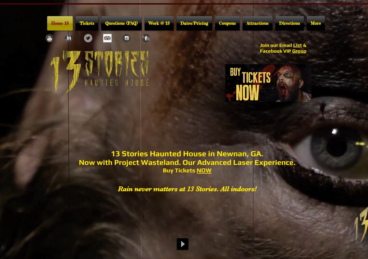 Homepage snapshot of 13 Stories Haunted House