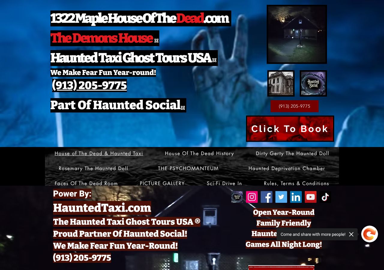 Homepage snapshot of 1322 Maple, The Demons House & Haunted Taxi Ghost Tours USA