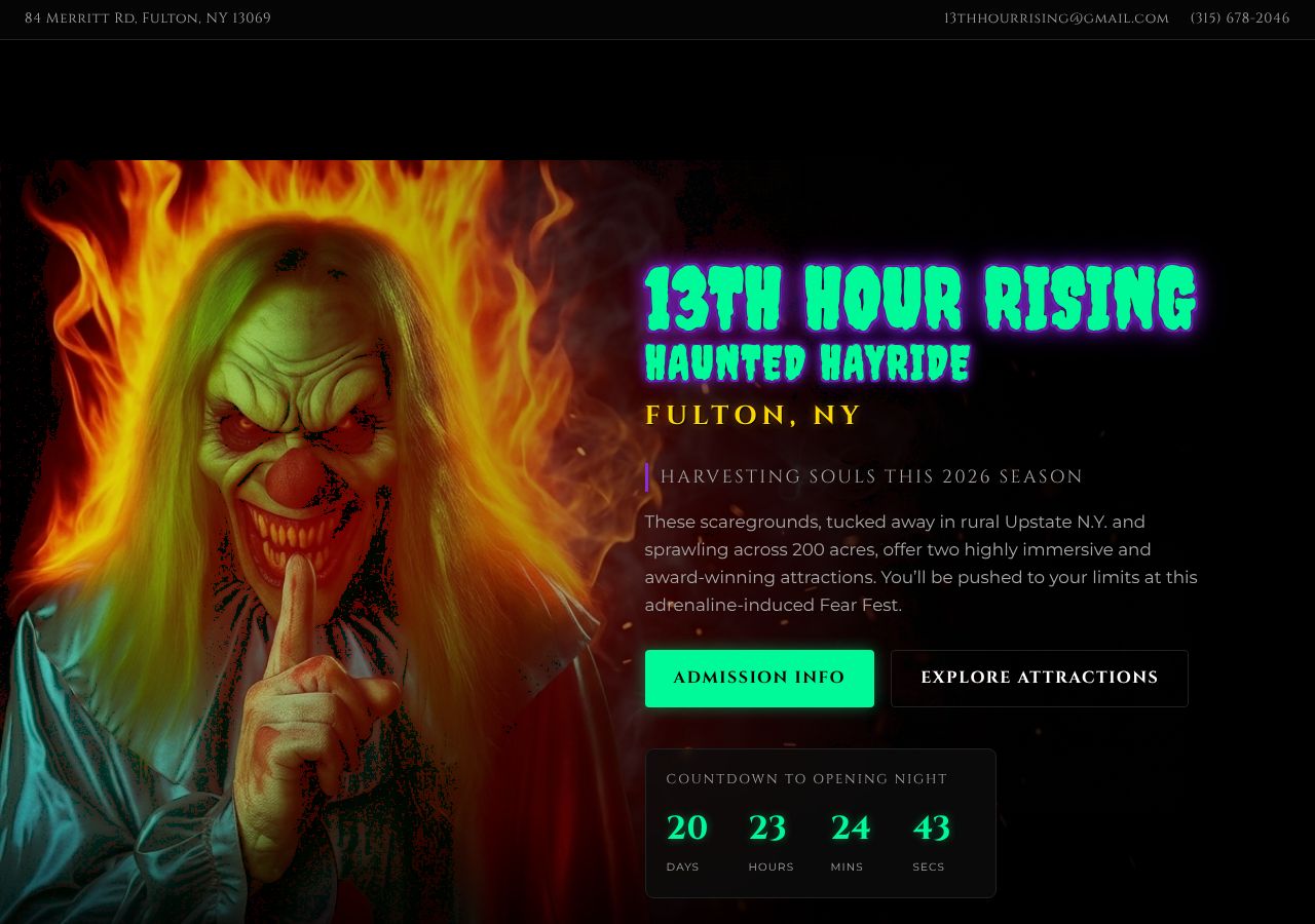 Homepage snapshot of 13TH HOUR RISING HAUNTED HAYRIDE