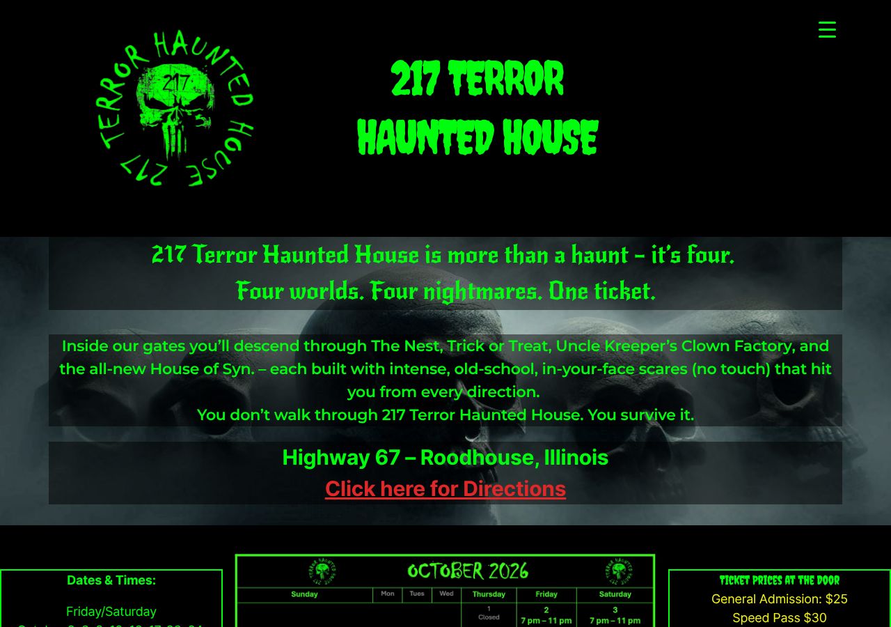 Homepage snapshot of 217 Terror Haunted House