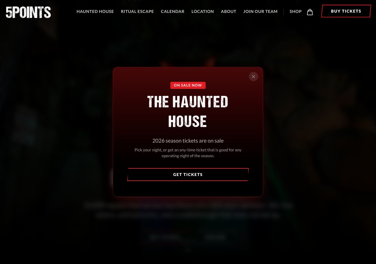 Homepage snapshot of 5 Points Haunted House and Escape Rooms