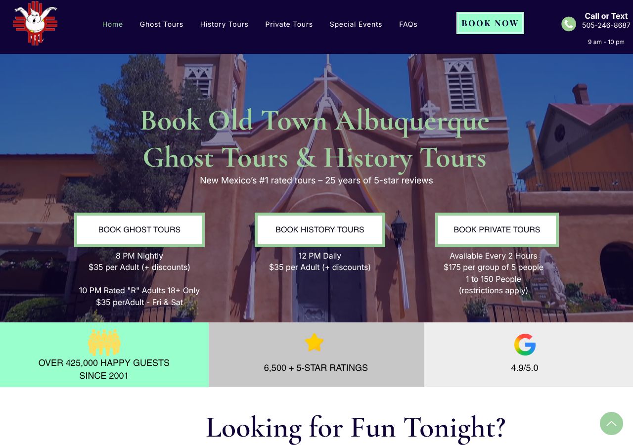 Homepage snapshot of AbqTours: Celebrating 25 Years in historic Old Town Albuquerque!