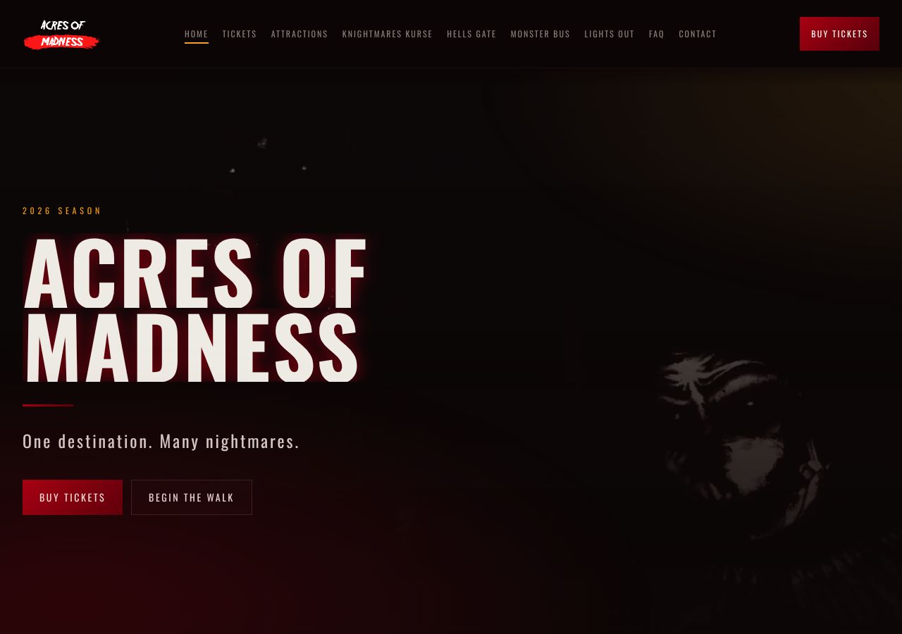 Homepage snapshot of Acres of Madness Haunted Attraction