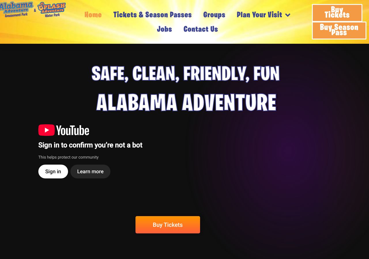 Homepage snapshot of Alabama Adventure & Splash Adventure