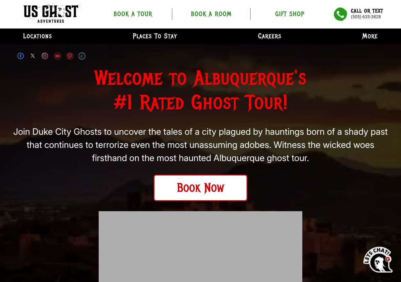 Homepage snapshot of Albuquerque Ghosts: Ghost Tours & Haunted Pub Crawls