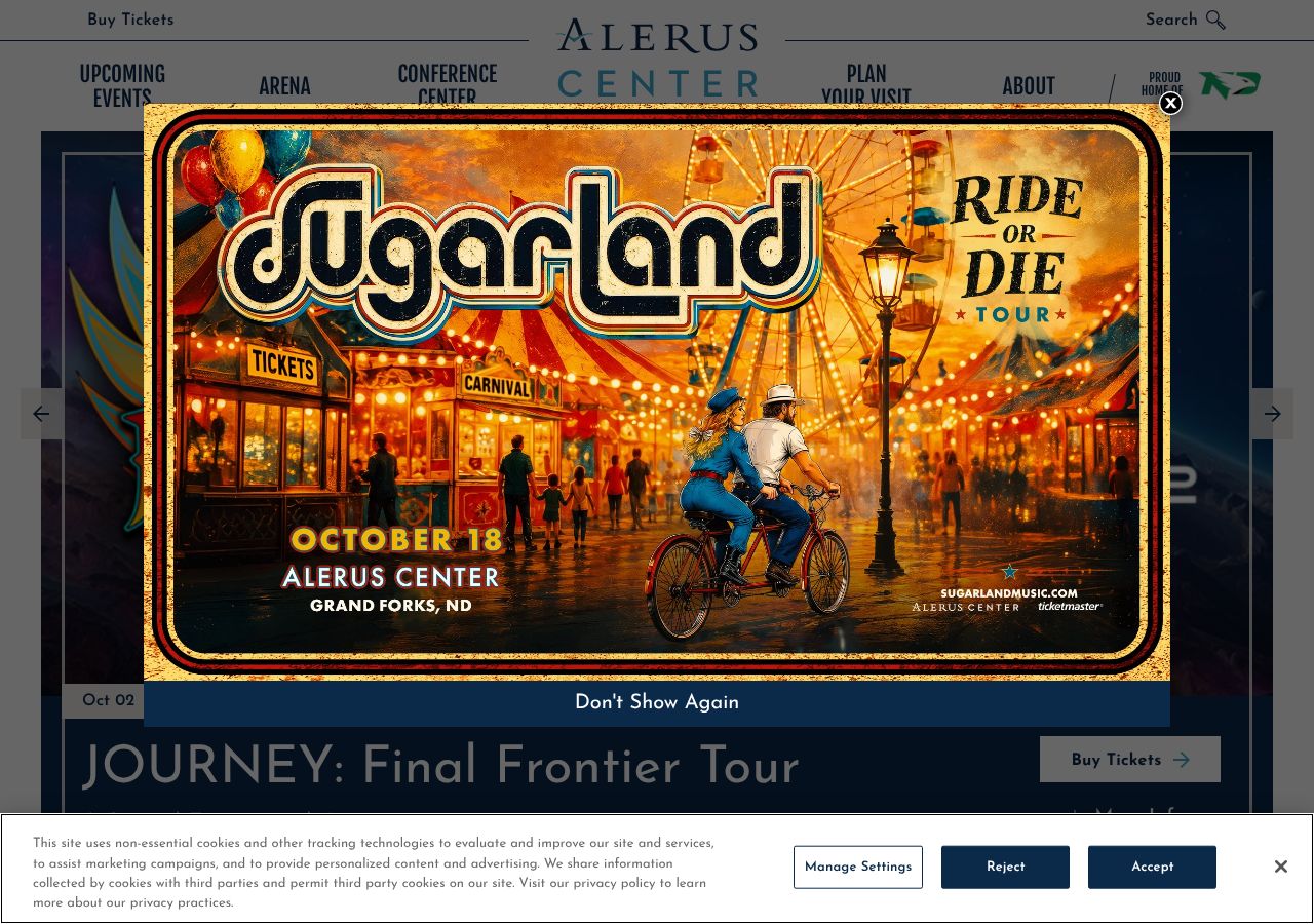 Homepage snapshot of Alerus Center
