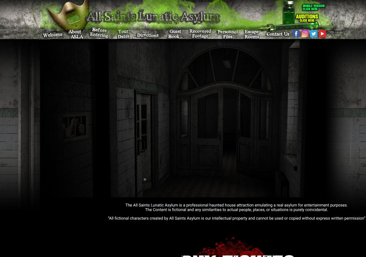 Homepage snapshot of All Saints Lunatic Asylum