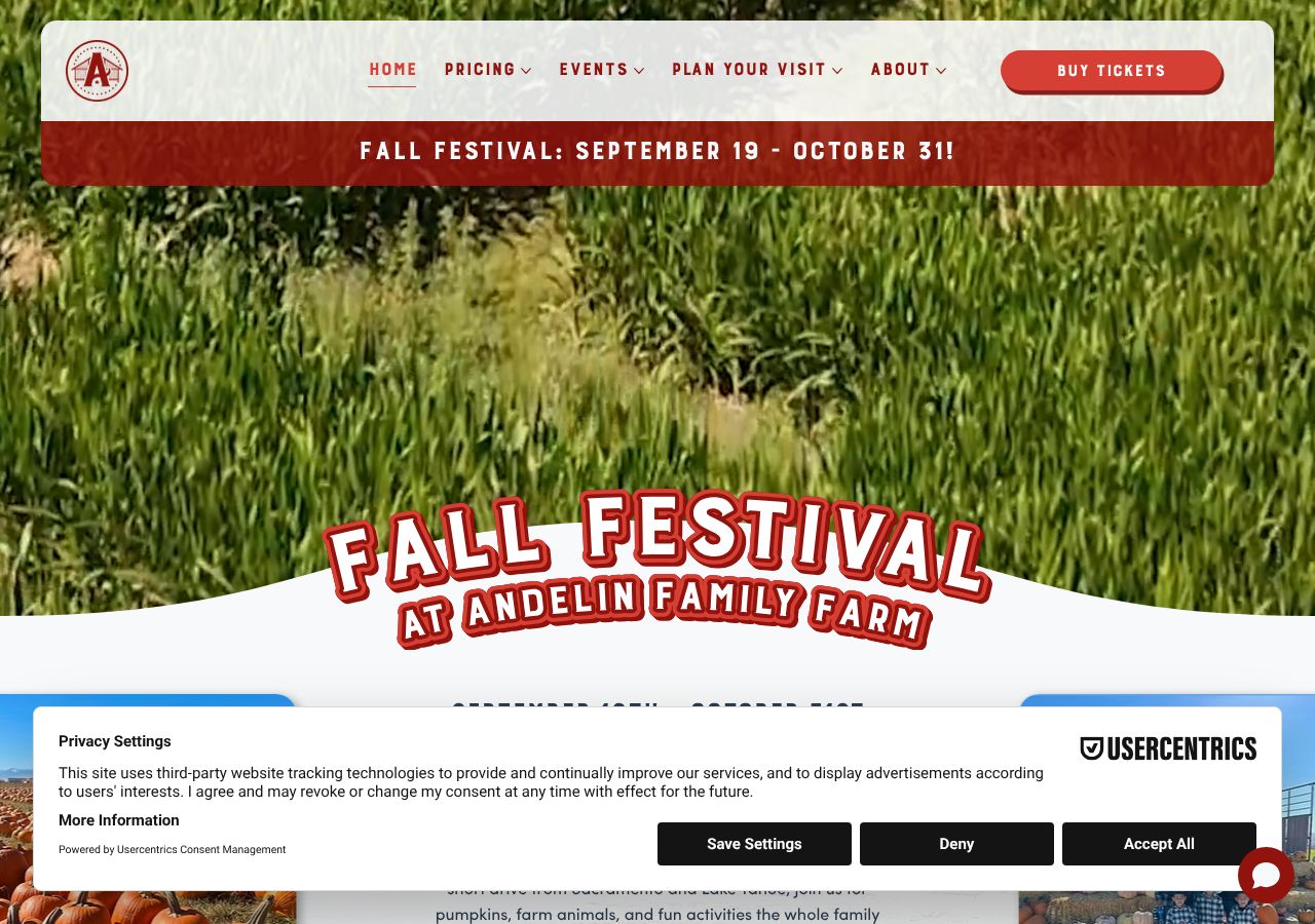 Homepage snapshot of Andelin Family Farm