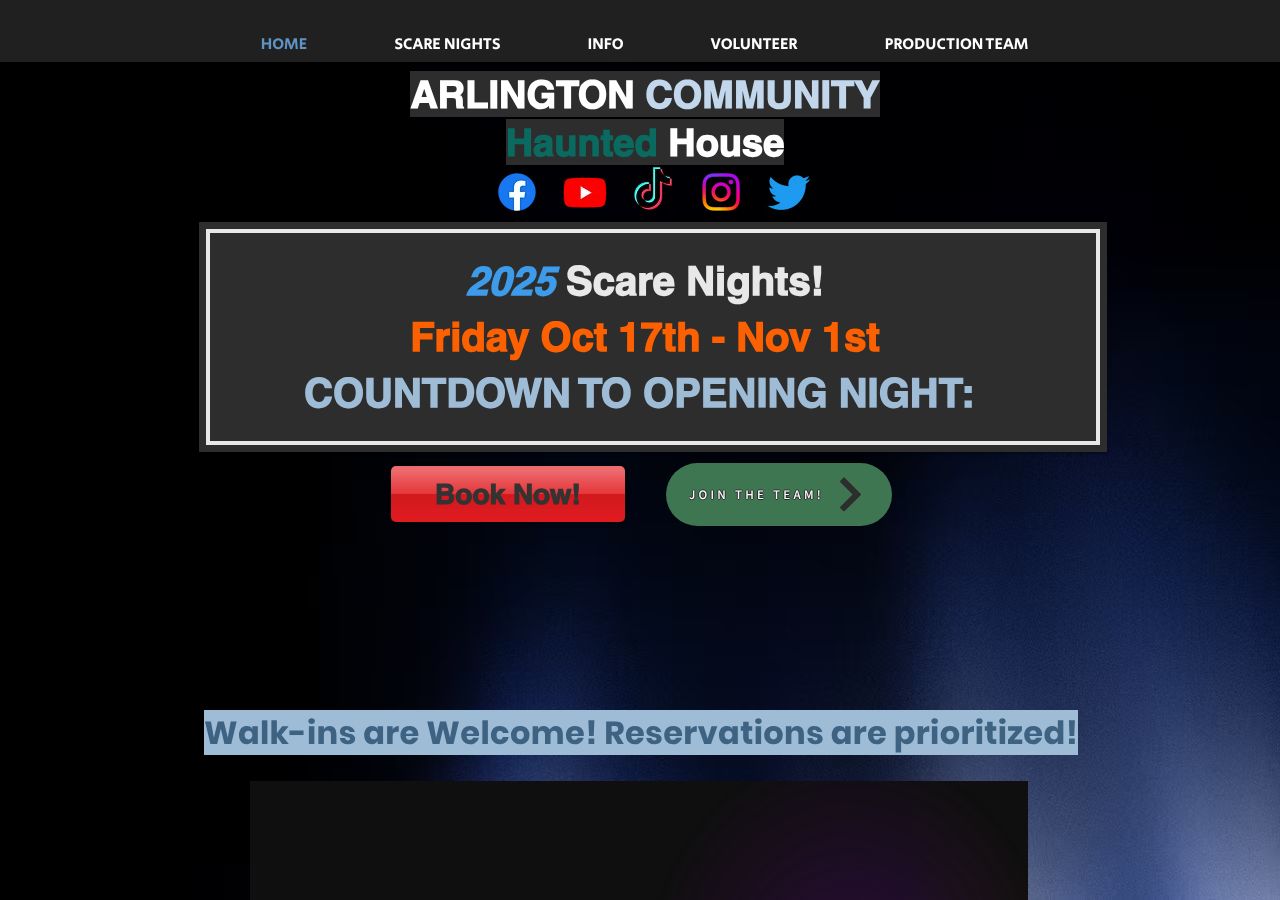 Homepage snapshot of Arlington Community Haunted House (ACHH)