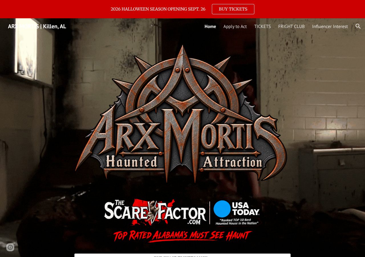 Homepage snapshot of Arx Mortis