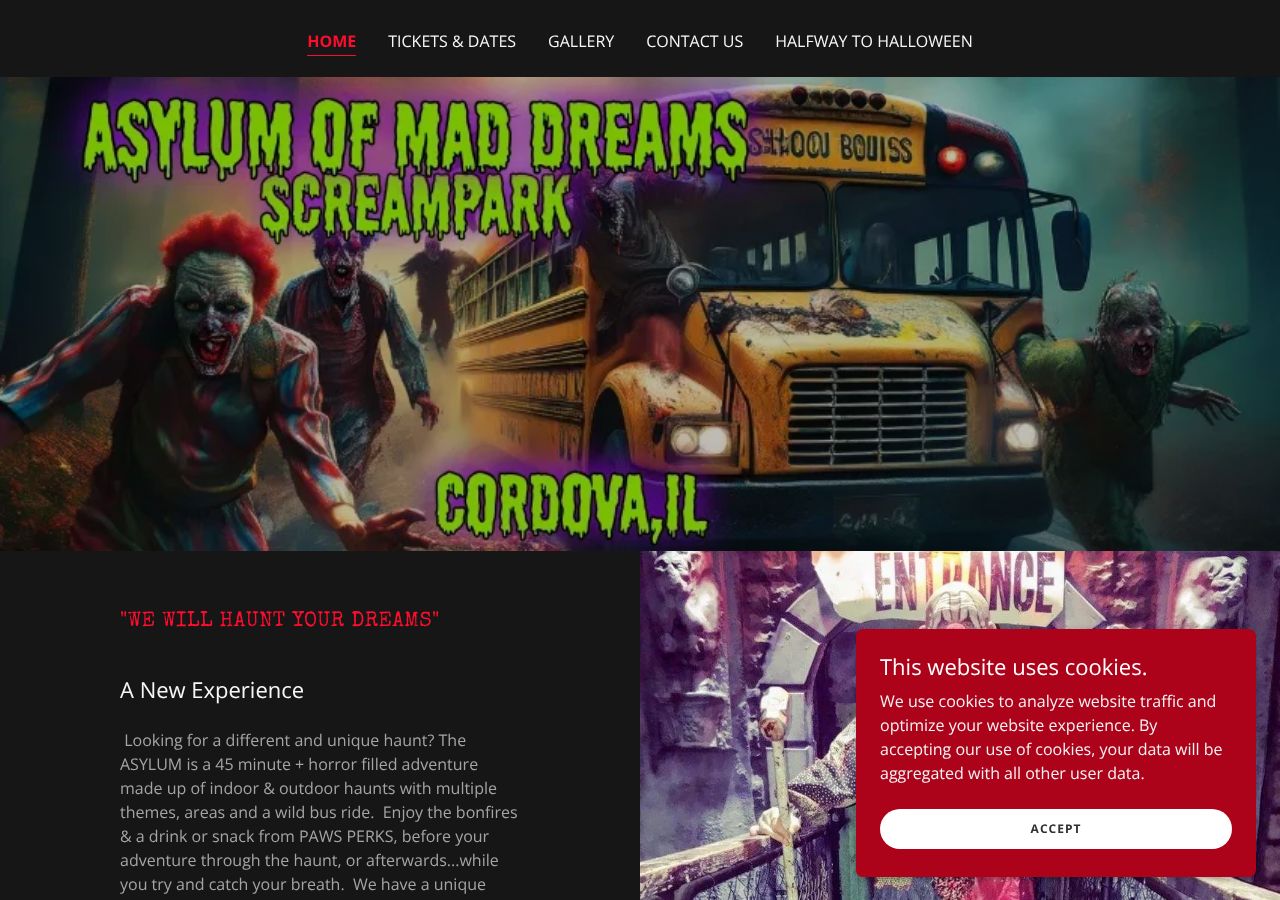 Homepage snapshot of ASYLUM of MAD Dreams Scream Park