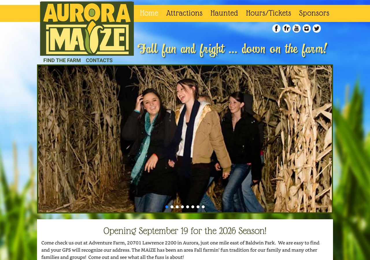 Homepage snapshot of Aurora MAZE at Adventure farm