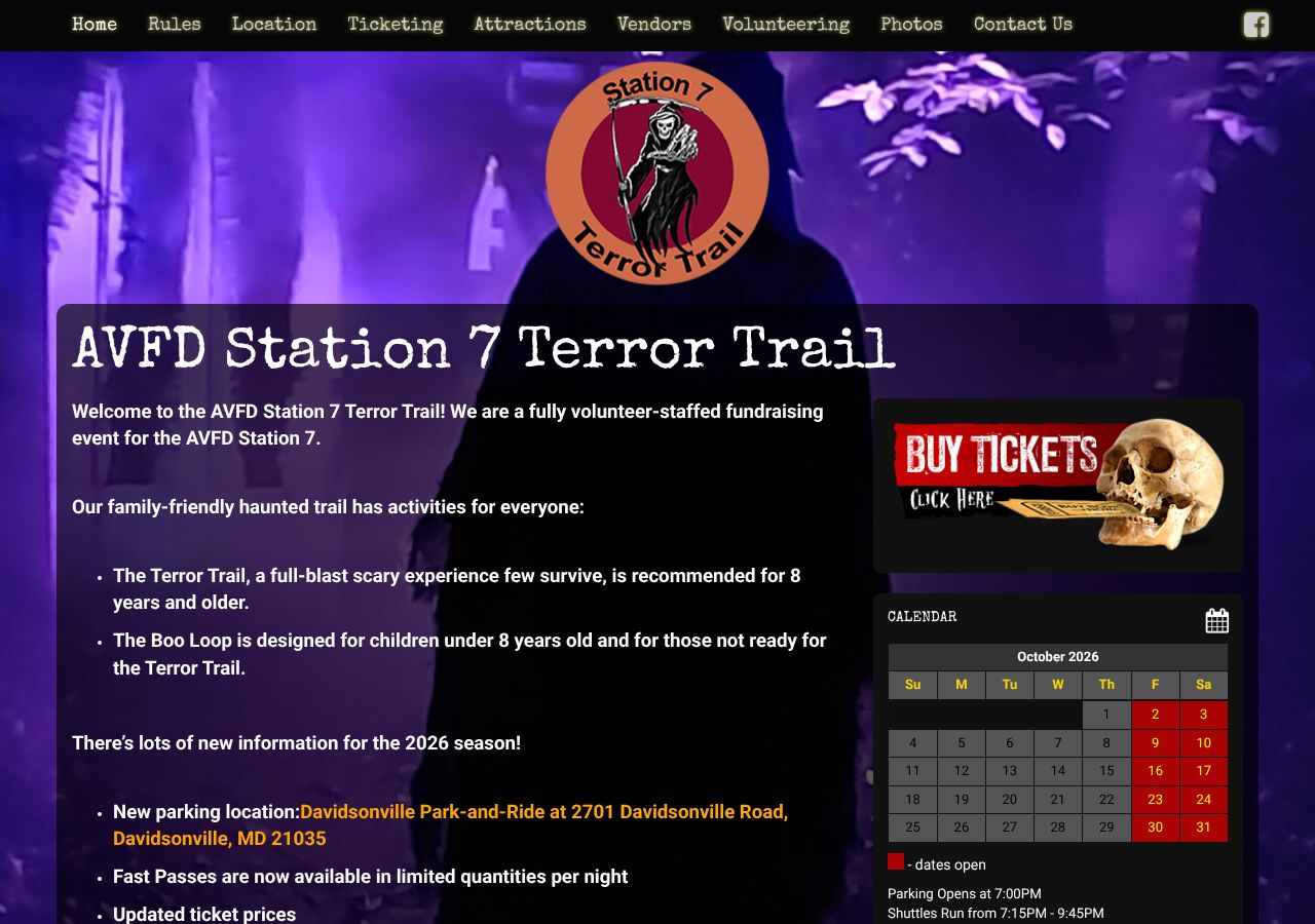 Homepage snapshot of AVFD Station 7 Terror Trail