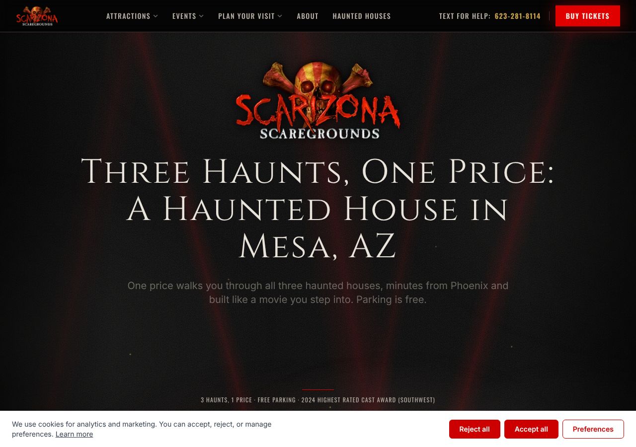 Homepage snapshot of AZ Scream Park