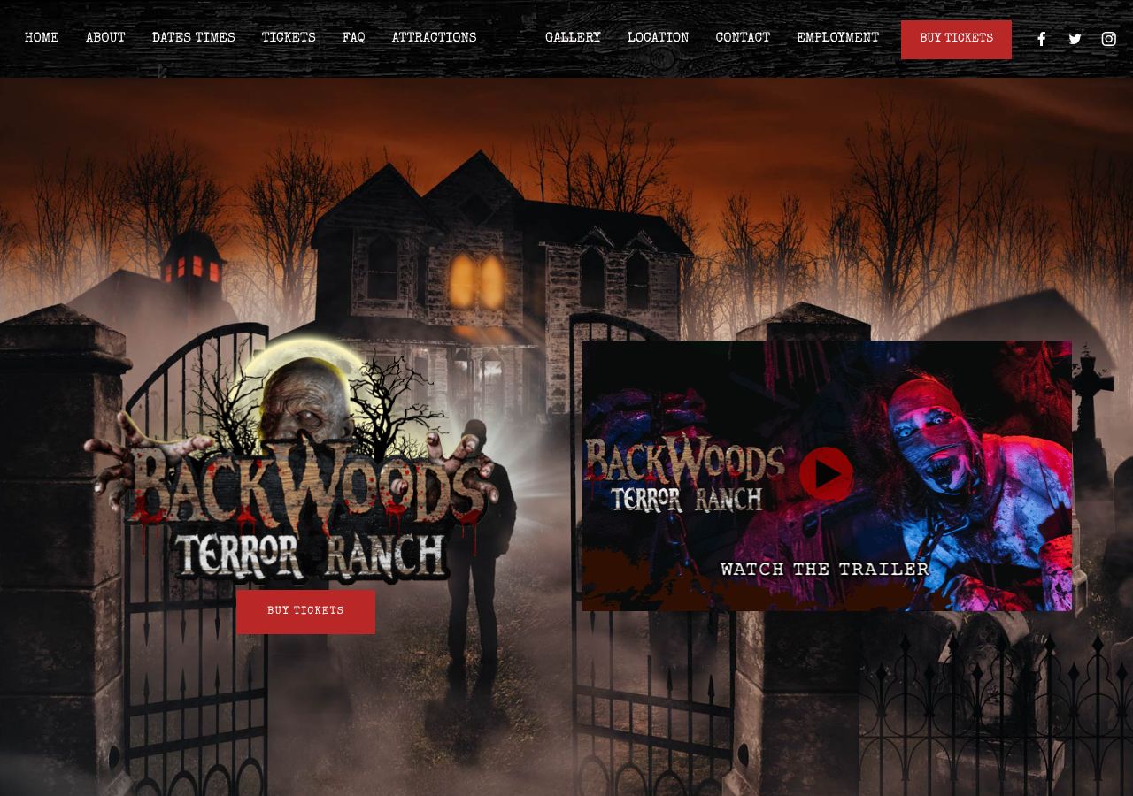 Homepage snapshot of Backwoods Terror Ranch
