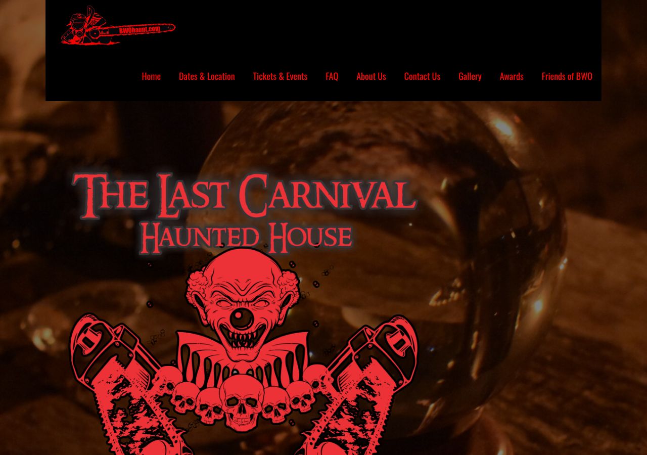 Homepage snapshot of Backwoodz Oddities presents The Last Carnival haunted house