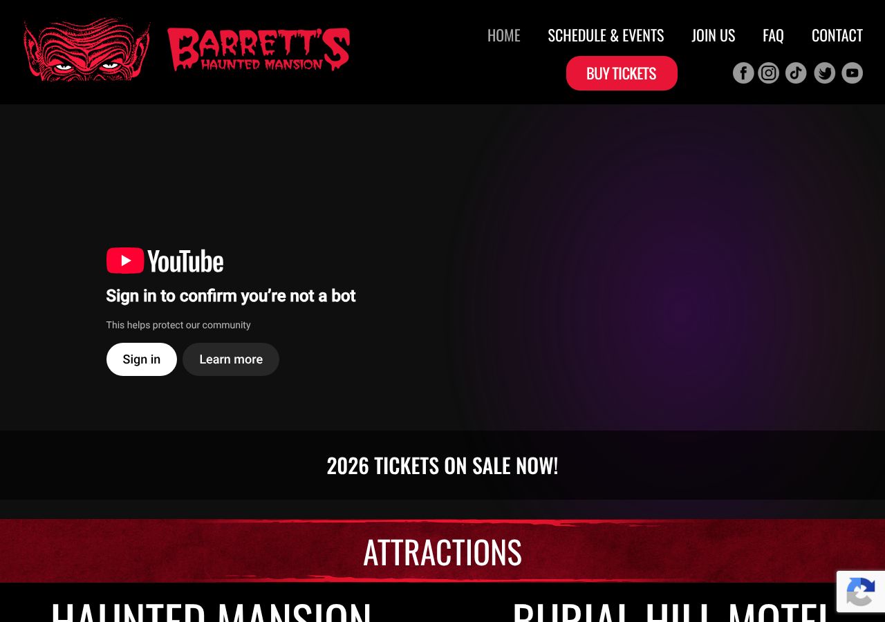 Homepage snapshot of Barrett's Haunted Mansion