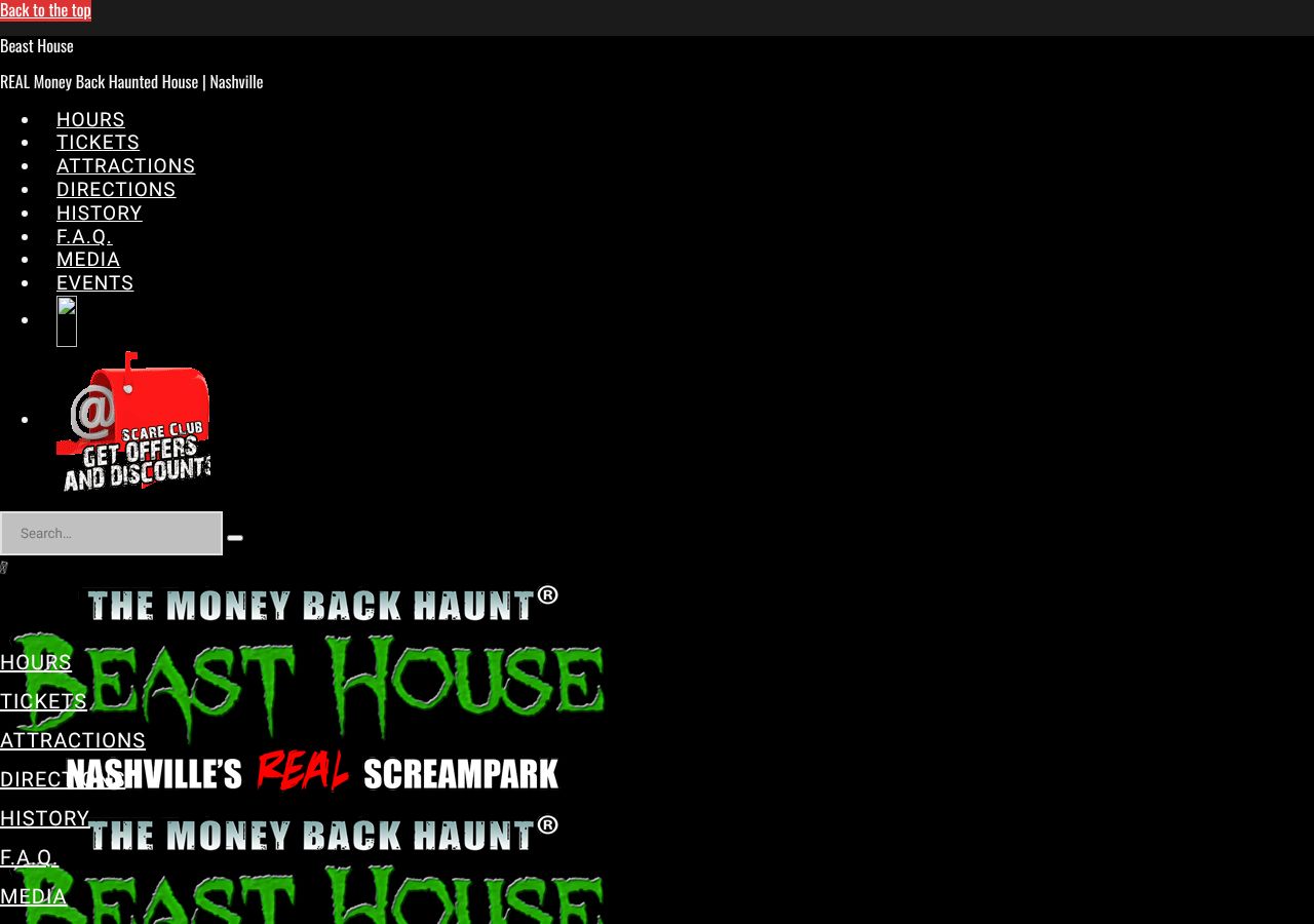 Homepage snapshot of BEAST HOUSE - Real Haunted House & Screampark | Nashville