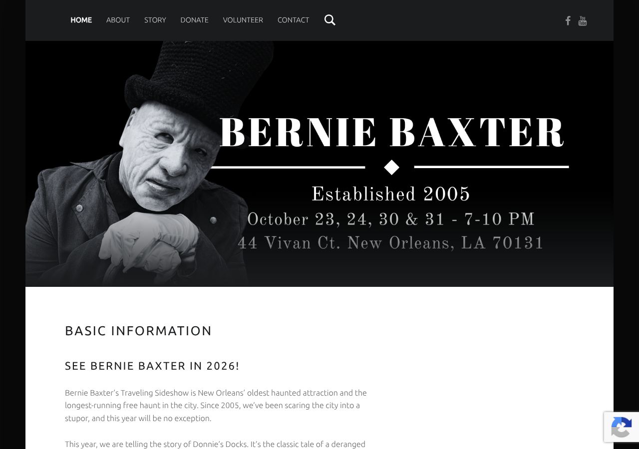 Homepage snapshot of Bernie Baxter's Traveling Sideshow