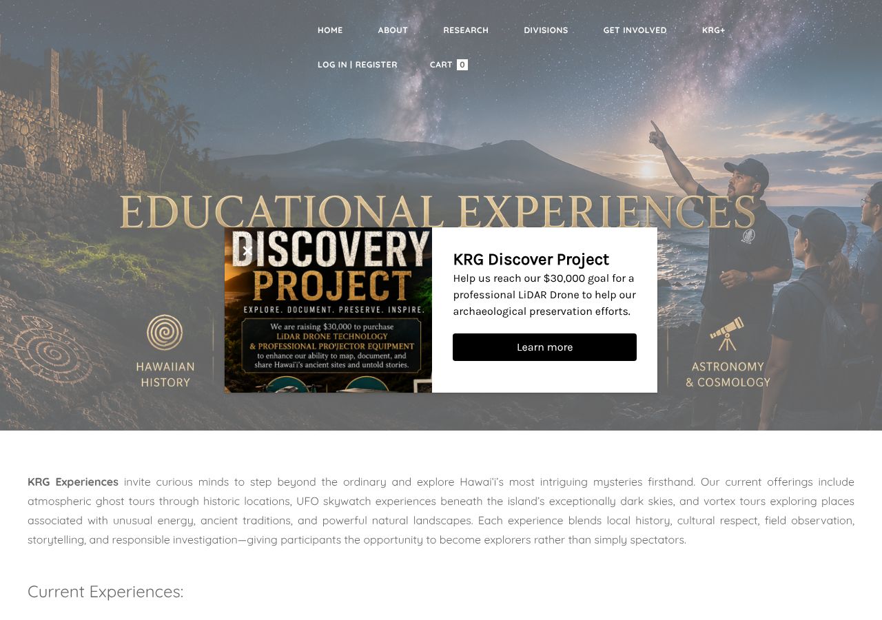 Homepage snapshot of Big Island Ghost Tours