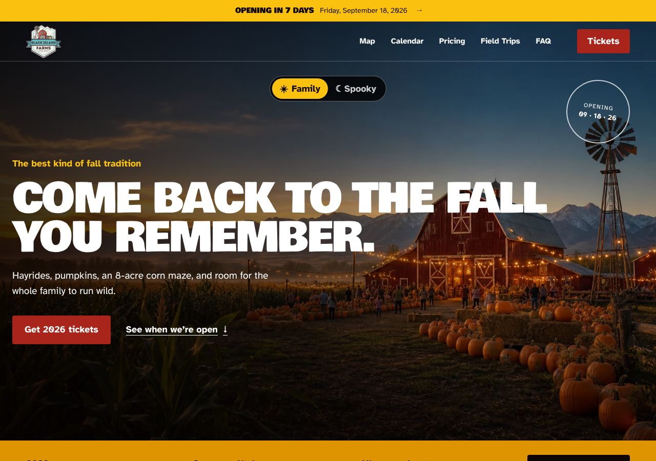 Homepage snapshot of Black Island Farms
