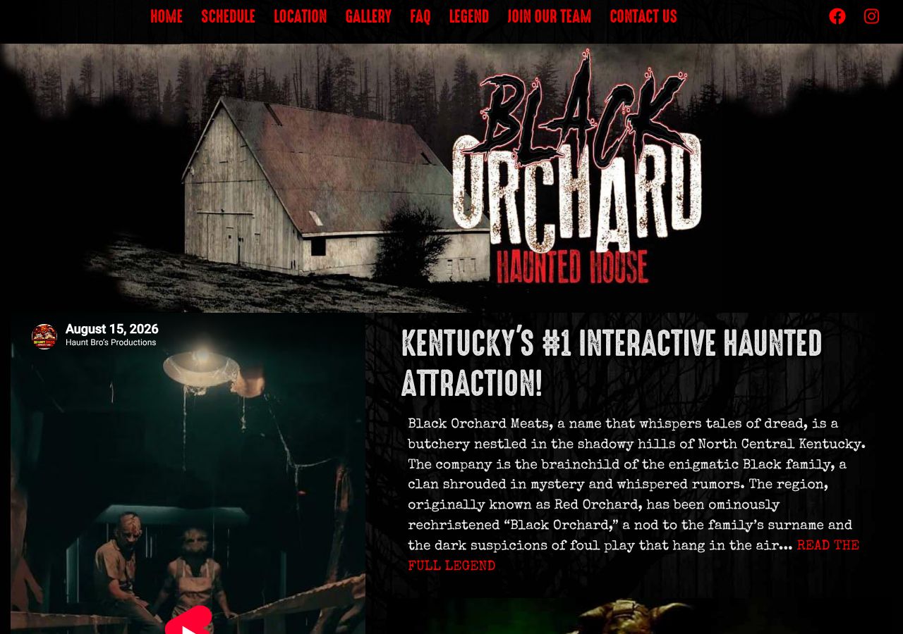 Homepage snapshot of Black Orchard Haunted House