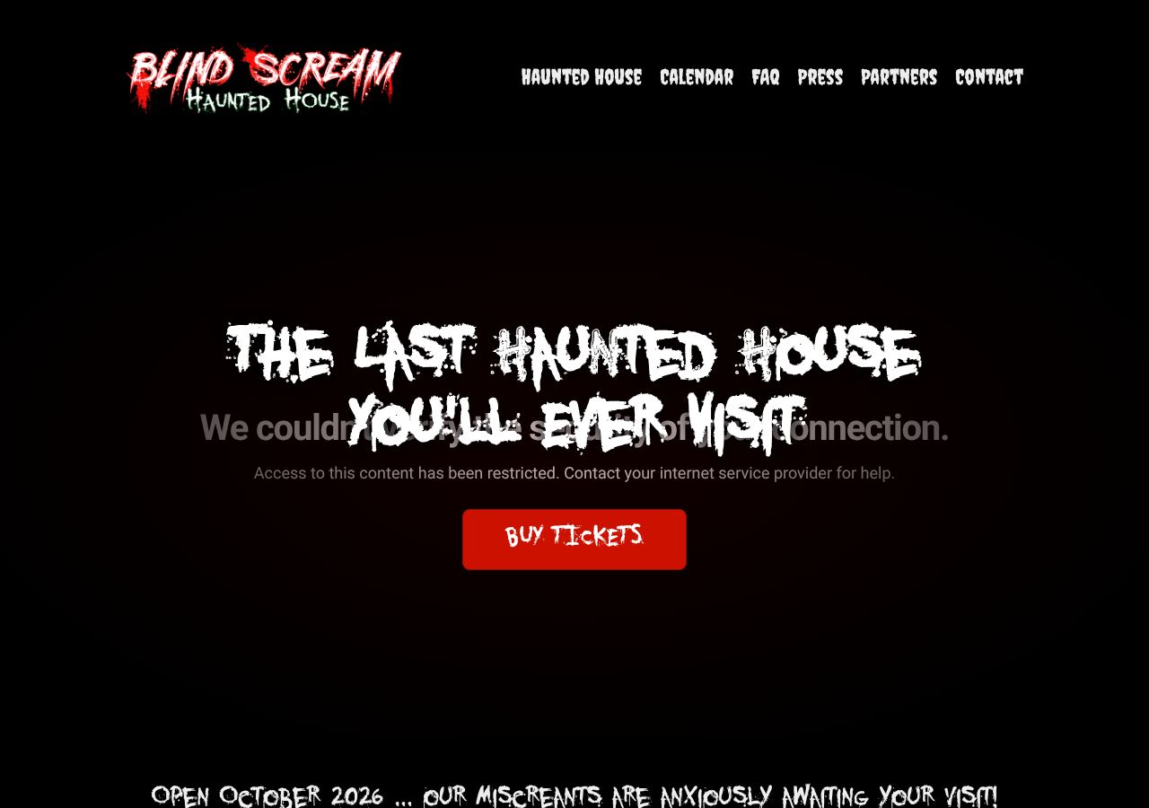 Homepage snapshot of Blind Scream Haunted Houses