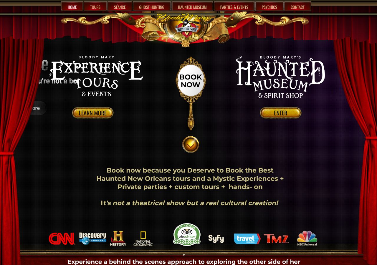 Homepage snapshot of Bloody Mary's Haunted Museum & Voodoo Shop