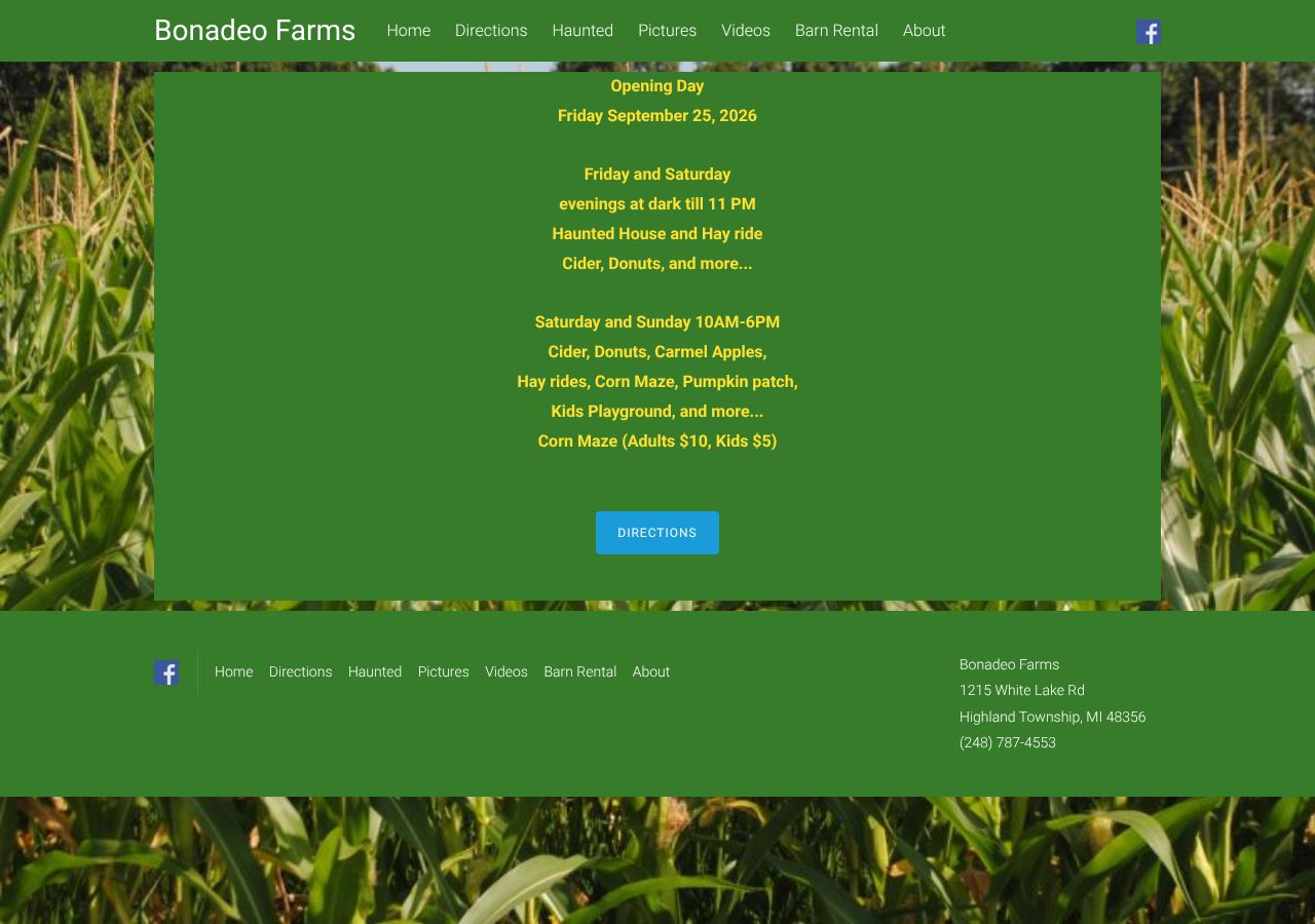 Homepage snapshot of Bonadeo Farms