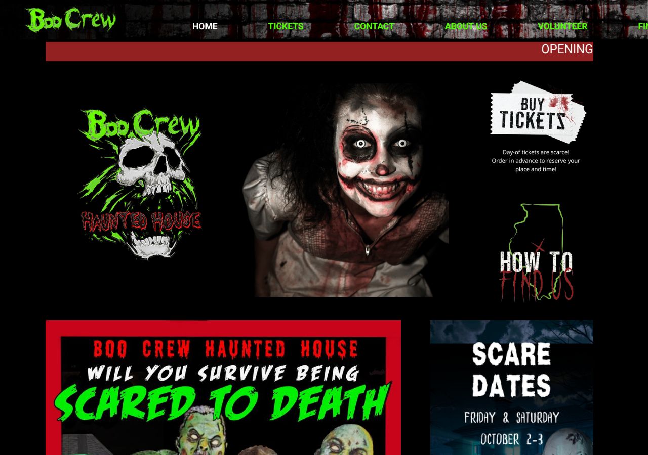 Homepage snapshot of Boo Crew Haunted House