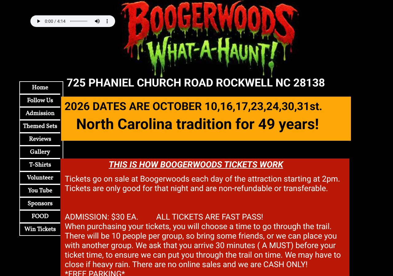 Homepage snapshot of Boogerwoods Haunted Attraction