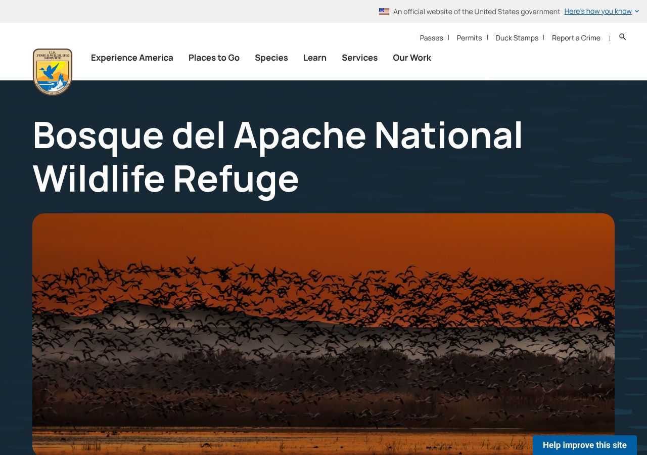 Homepage snapshot of Bosque del Apache National Wildlife Refuge Visitor Center