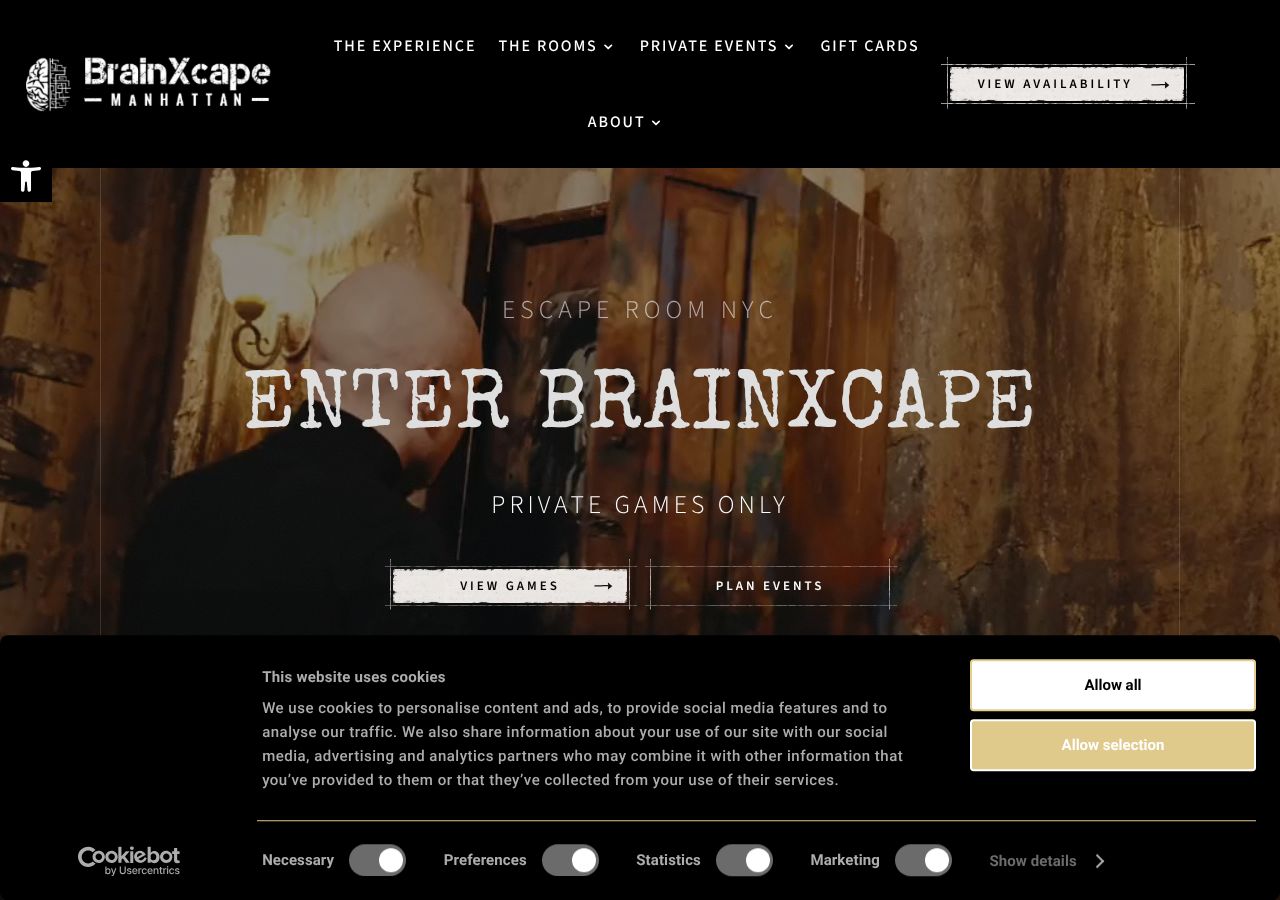Homepage snapshot of BrainXcape Escape Room NYC