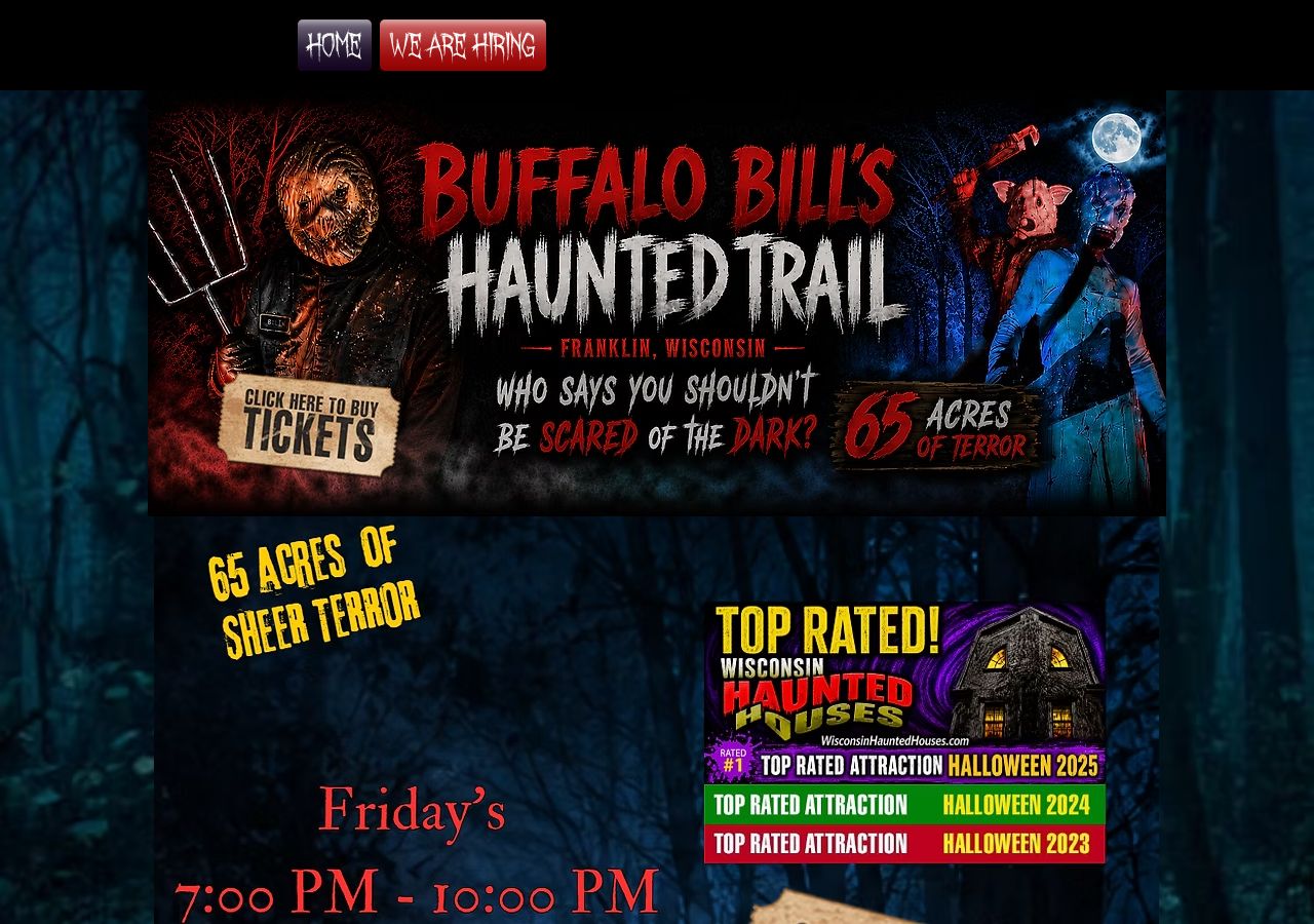 Homepage snapshot of Buffalo Bill's Haunted Trail