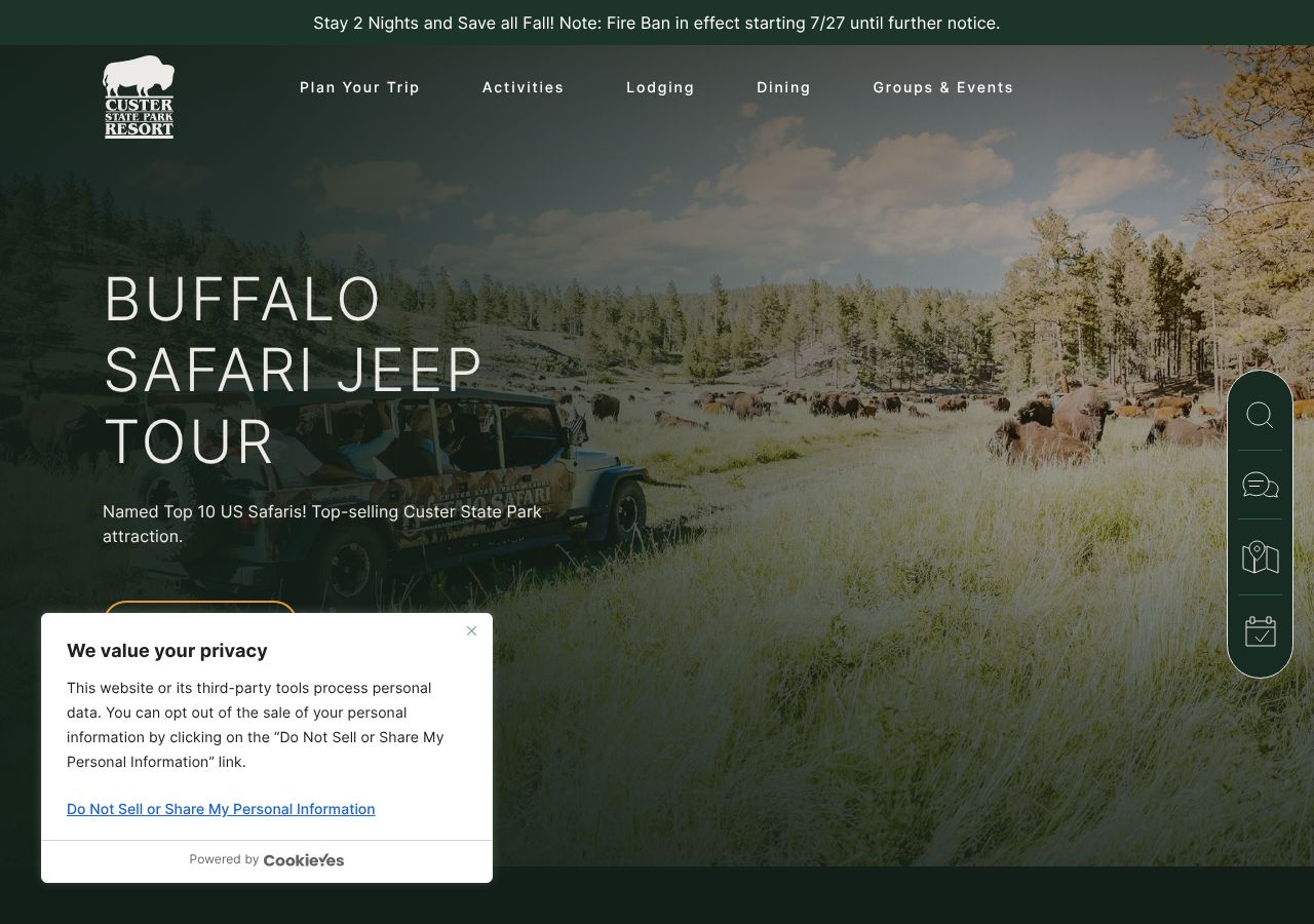 Homepage snapshot of Buffalo Safari Jeep Tours