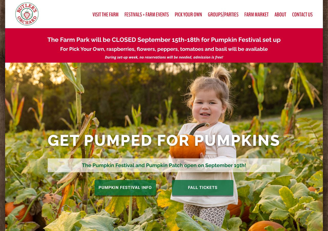 Homepage snapshot of Butler's Orchard