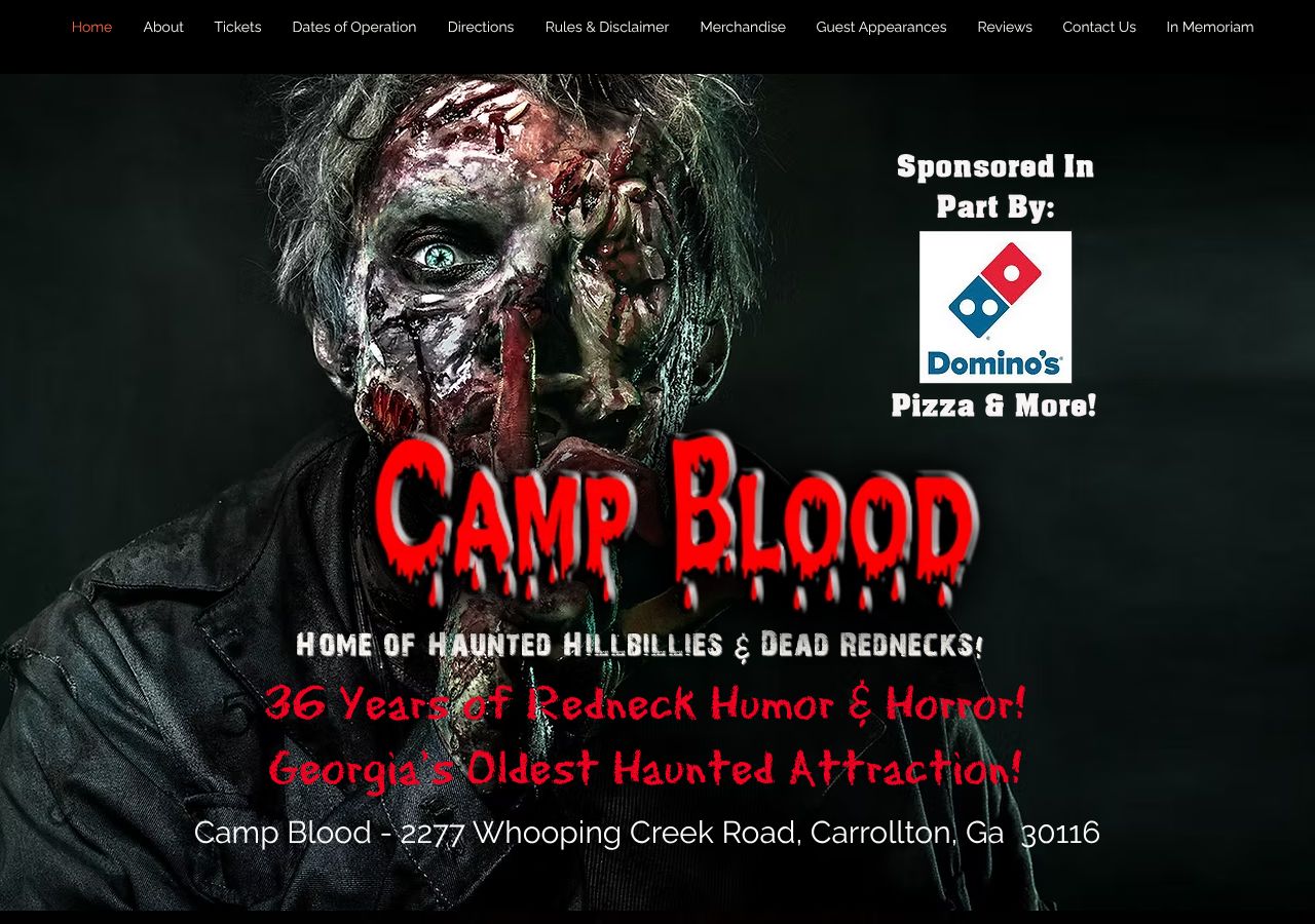 Homepage snapshot of Camp Blood