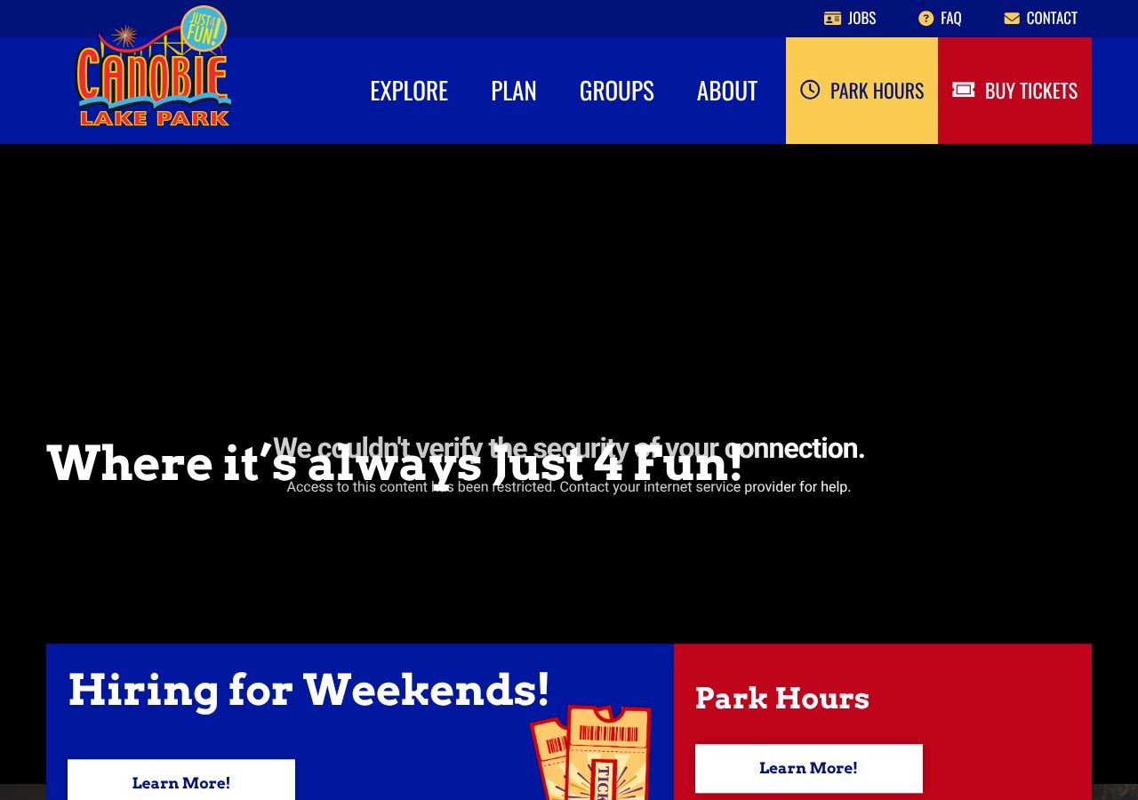 Homepage snapshot of Canobie Lake Park