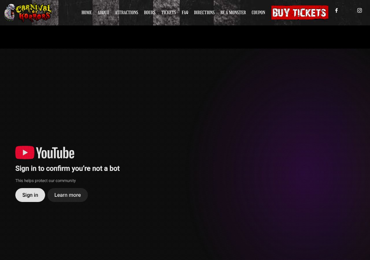 Homepage snapshot of Carnival of Horrors