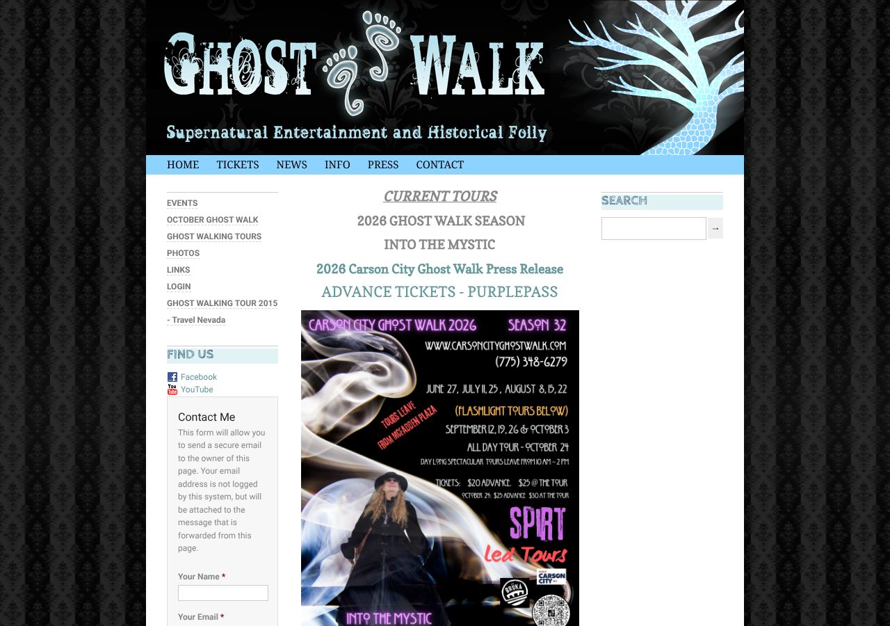 Homepage snapshot of Carson City Ghost Walk